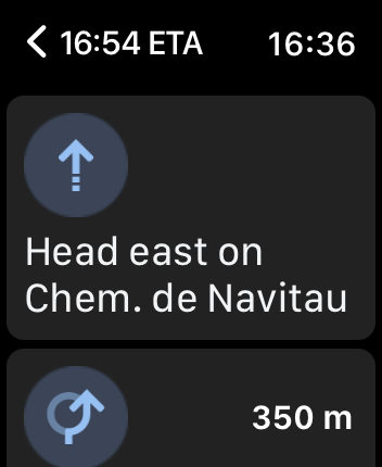 WatchOS user interface for the Google Maps application