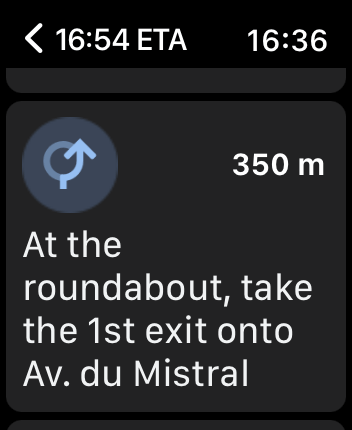 WatchOS user interface for the Google Maps application