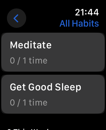 WatchOS user interface for the Habitify application