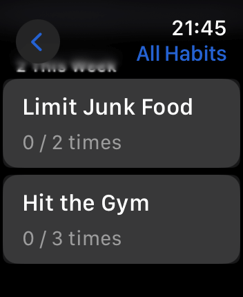 WatchOS user interface for the Habitify application