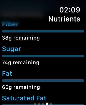 WatchOS user interface for the MyFitnessPal application
