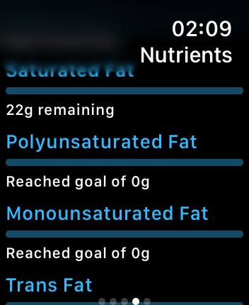 WatchOS user interface for the MyFitnessPal application