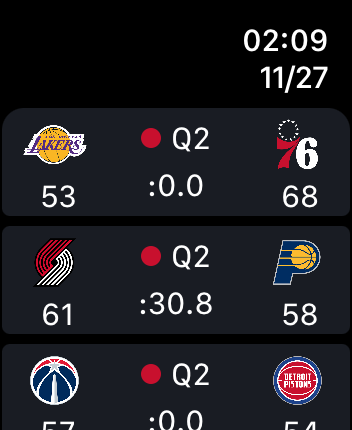 WatchOS user interface for the NBA application