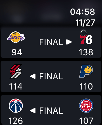 WatchOS user interface for the NBA application