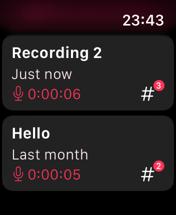 WatchOS user interface for the Noted application