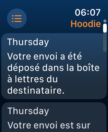 WatchOS user interface for the Parcel application