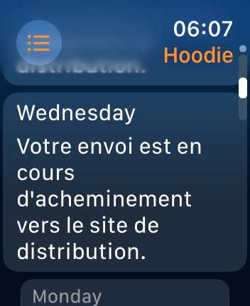 WatchOS user interface for the Parcel application