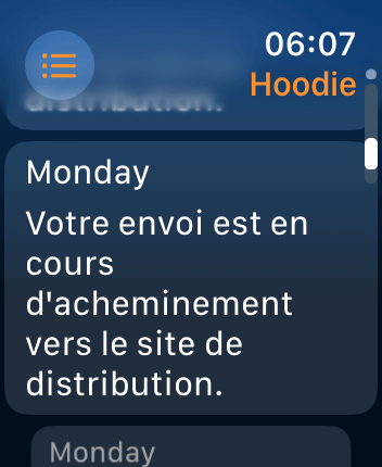 WatchOS user interface for the Parcel application