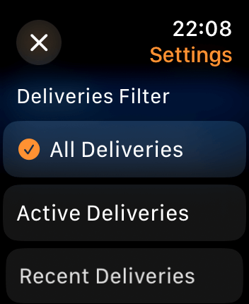 WatchOS user interface for the Parcel application