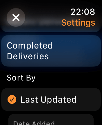 WatchOS user interface for the Parcel application