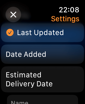 WatchOS user interface for the Parcel application