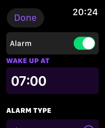 WatchOS user interface for the Pillow application