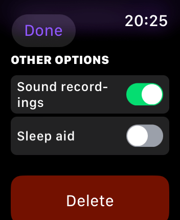 WatchOS user interface for the Pillow application