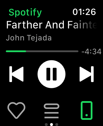 WatchOS user interface for the Spotify application
