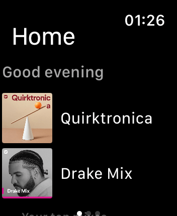 WatchOS user interface for the Spotify application