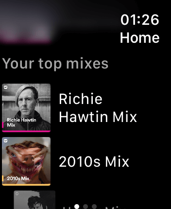 WatchOS user interface for the Spotify application