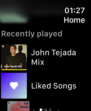 WatchOS user interface for the Spotify application