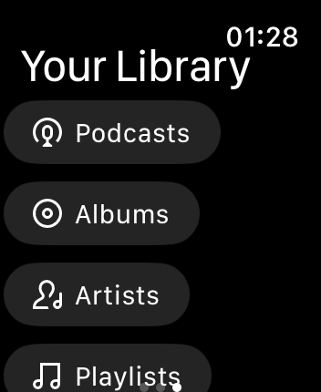 WatchOS user interface for the Spotify application