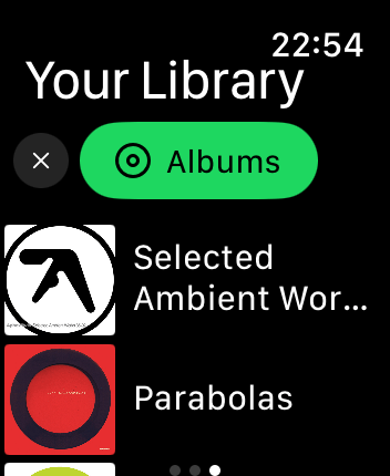 WatchOS user interface for the Spotify application