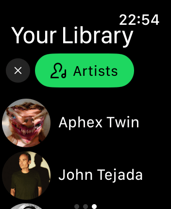 WatchOS user interface for the Spotify application