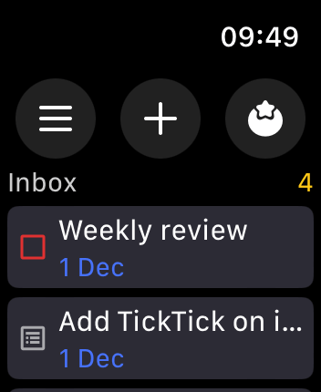 WatchOS user interface for the TickTick application