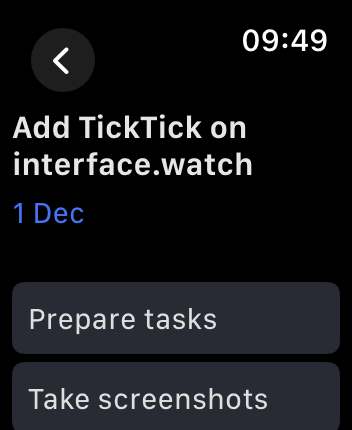 WatchOS user interface for the TickTick application
