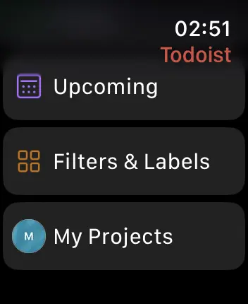 WatchOS user interface for the Todoist application