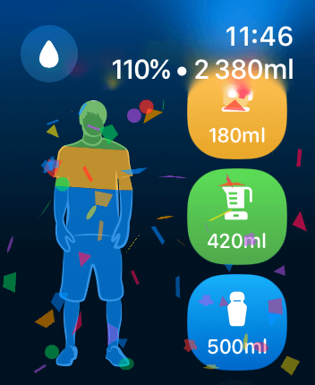 WatchOS user interface for the WaterMinder application