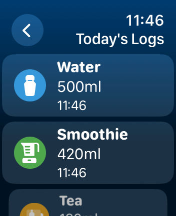 WatchOS user interface for the WaterMinder application
