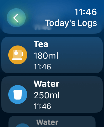 WatchOS user interface for the WaterMinder application