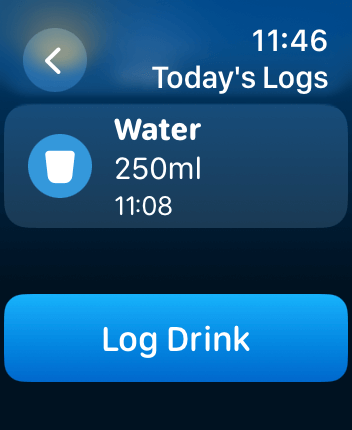 WatchOS user interface for the WaterMinder application