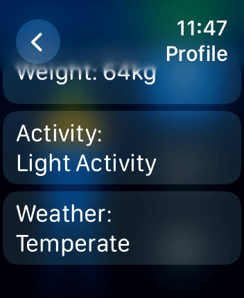 WatchOS user interface for the WaterMinder application