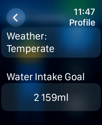WatchOS user interface for the WaterMinder application