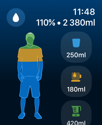 WatchOS user interface for the WaterMinder application